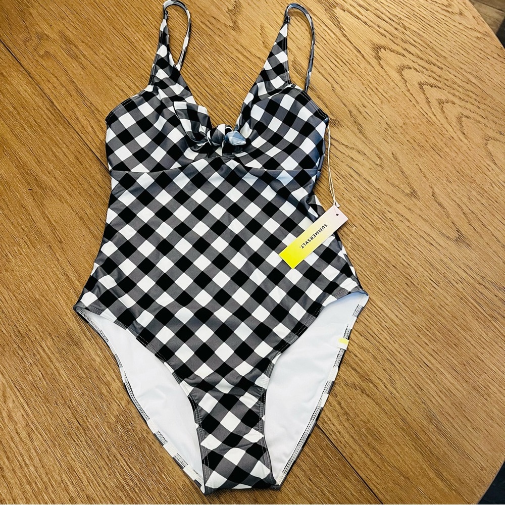 NWT Summersalt “The Jetsetter” Black/White Gingham 1 Piece Swimsuit SZ 2